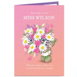 Personalised Hugs Bear Thank You Teacher Card - Especially For You Thank You