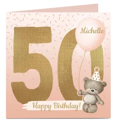 Card Factory Personalised Hugs Bear 50th Birthday Card - Any Name