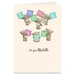 Hot Personalised Hugs Bear Thank You Card - Polka Dots Thank You