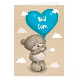 Hot Personalised Hugs Bear Well Done Card - Heart Balloon Congratulations