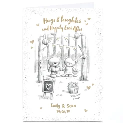 Card Factory Personalised Hugs Bear Wedding Card - Happily Ever After