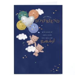 BOY Card Factory Personalised Hugs Birthday Card - Floating Bears, Boyfriend