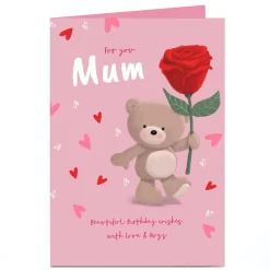 Card Factory Personalised Hugs Birthday Card - Hugs with Red Rose