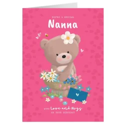 Card Factory Personalised Hugs Birthday Card - Hugs With Flower Basket, Nanna