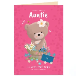 Card Factory Personalised Hugs Birthday Card - Hugs With Flower Basket