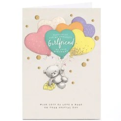 Card Factory Personalised Hugs Birthday Card - Pastel Balloon Bouquet, Girlfriend