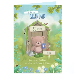 Best Personalised Hugs Birthday Card - Garden Shed, Editable Age BOY For Son|For Grandad