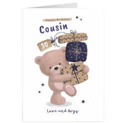 Card Factory Personalised Hugs Birthday Card - Cousin, Pile of Presents