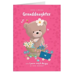 Card Factory Personalised Hugs Birthday Card - Hugs With Flower Basket, Granddaughter