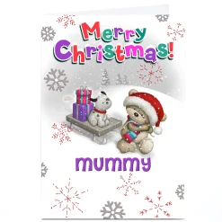 Best Personalised Hugs Christmas Card - Dog On Sledge Christmas