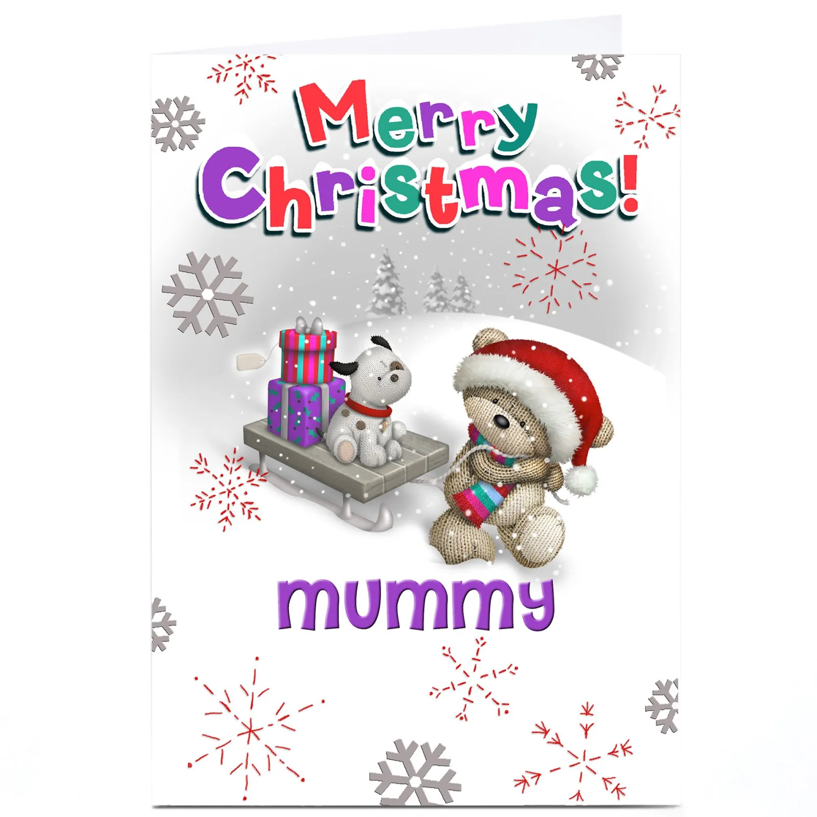 Best Personalised Hugs Christmas Card - Dog On Sledge Christmas