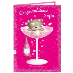 Card Factory Personalised Hugs Congratulations Card - Bear In Cocktail Glass