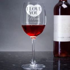 Personalised I Love You Mum Wine Glass Personalised Glasses|Glassware