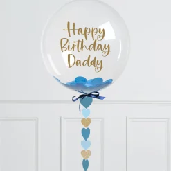 Card Factory Personalised 20-Inch Blue Heart Confetti Bubblegum Balloon - DELIVERED INFLATED!