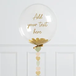 Clearance Personalised 20-Inch Bubblegum Confetti Balloon With Sage Hearts - DELIVERED INFLATED! Personalised Party|Wedding Party