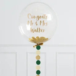 Personalised 20-Inch Gold & Emerald Confetti Bubblegum Balloon - DELIVERED INFLATED! Personalised Party|Balloons For Him