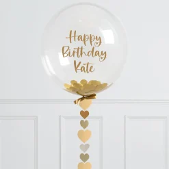 Card Factory Personalised 20-Inch Gold Heart Confetti Bubblegum Balloon - DELIVERED INFLATED!