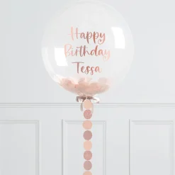 Clearance Personalised 20-Inch Rose Gold Circle Confetti Bubblegum Balloon - DELIVERED INFLATED! Personalised Party|Hen Party