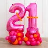 Hot Personalised Inflated Pink & Orange Number Balloon Stack - Choose Your Age 70Th Birthday|60Th Birthday