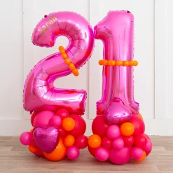 Hot Personalised Inflated Pink & Orange Number Balloon Stack - Choose Your Age 70Th Birthday|60Th Birthday