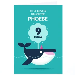 Kids Card Factory Personalised Jamie Nash Birthday Card - Friendly Whale, Editable Age
