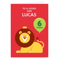 Best Personalised Jamie Nash Birthday Card - Lion & Balloon, Editable Age Kids For Son|Son