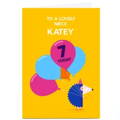 Best Personalised Jamie Nash Birthday Card - Hedgehog & Balloons, Editable Age Kids For Granddaughter|For Daughter