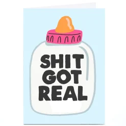 Card Factory Personalised Jolly Awesome New Baby Card - Sh*t Got Real