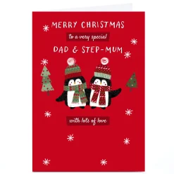 Best Personalised Kerry Spurling Christmas Card - Dad & Stepmum Cute Penguins Christmas
