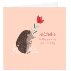 Best Personalised Kerry Spurling Birthday Card - Hedgehog & Flower Any Occasion|Birthday