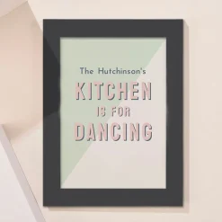 Card Factory Personalised Kitchen Is For Dancing Framed Wall Art - Family Name