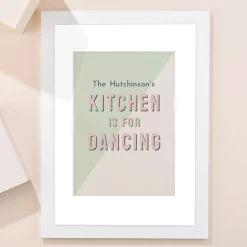 Card Factory Personalised Kitchen Is For Dancing Framed Wall Art - Family Name