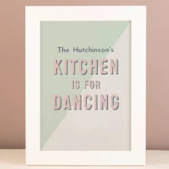 Card Factory Personalised Kitchen Is For Dancing Framed Wall Art - Family Name
