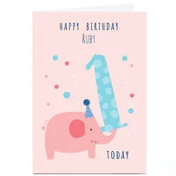 Best Personalised Klara Hawkins 1st Birthday Card - Pink Elephant Kids For Sister|For Niece