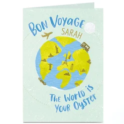 Clearance Personalised Leaving Card - Bon Voyage, The World Is Your Oyster Leaving