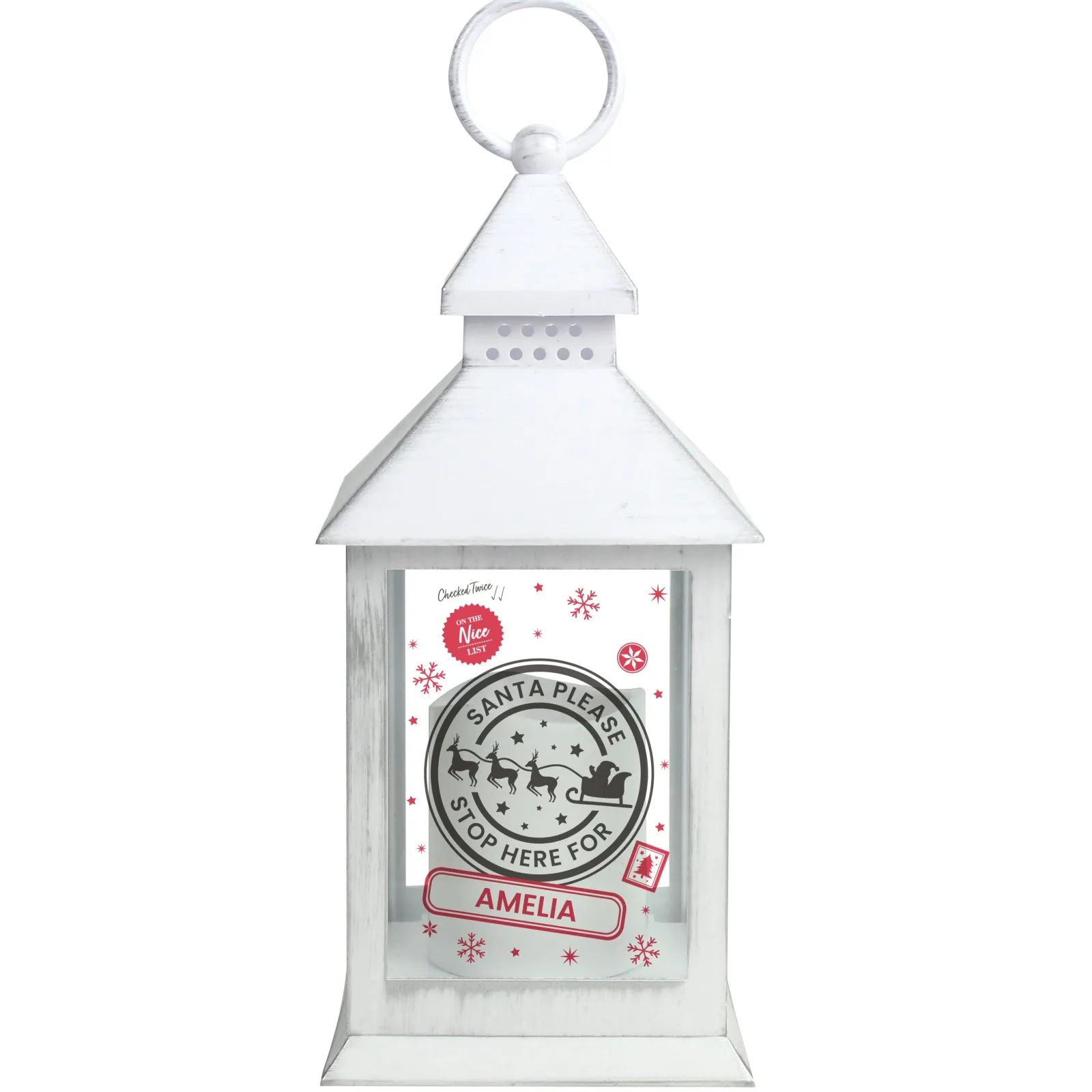 Card Factory Personalised Light-Up Sleigh Scene Stop Here Lantern