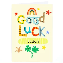 New Personalised Lindsay Loves To Draw Good Luck Card - Four Leaf Clover Good Luck|Birthday