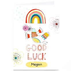 Card Factory Personalised Lindsay Loves To Draw Good Luck Card - Rainbow and Bird