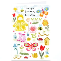 Discount Personalised Lindsay Loves To Draw Birthday Card - Garden Bugs Kids For Kids|Birthday