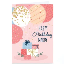 Card Factory Personalised Little Mono Birthday Card - Balloons & Gifts
