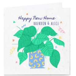 New Personalised Little Mono New Home Card - Green Leaves New Home