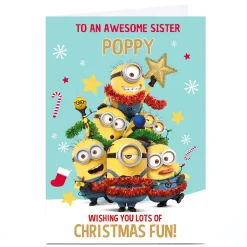 Sale Personalised Minions Christmas Card - Christmas Fun, Awesome Sister Christmas