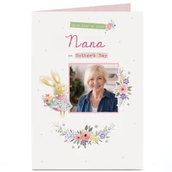 Best Personalised Mother's Day Card - Bunny with basket of flowers - Nana Photo