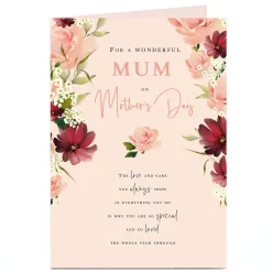 Clearance Personalised Mother's Day Card - Red & Pink Flowers Mother's Day