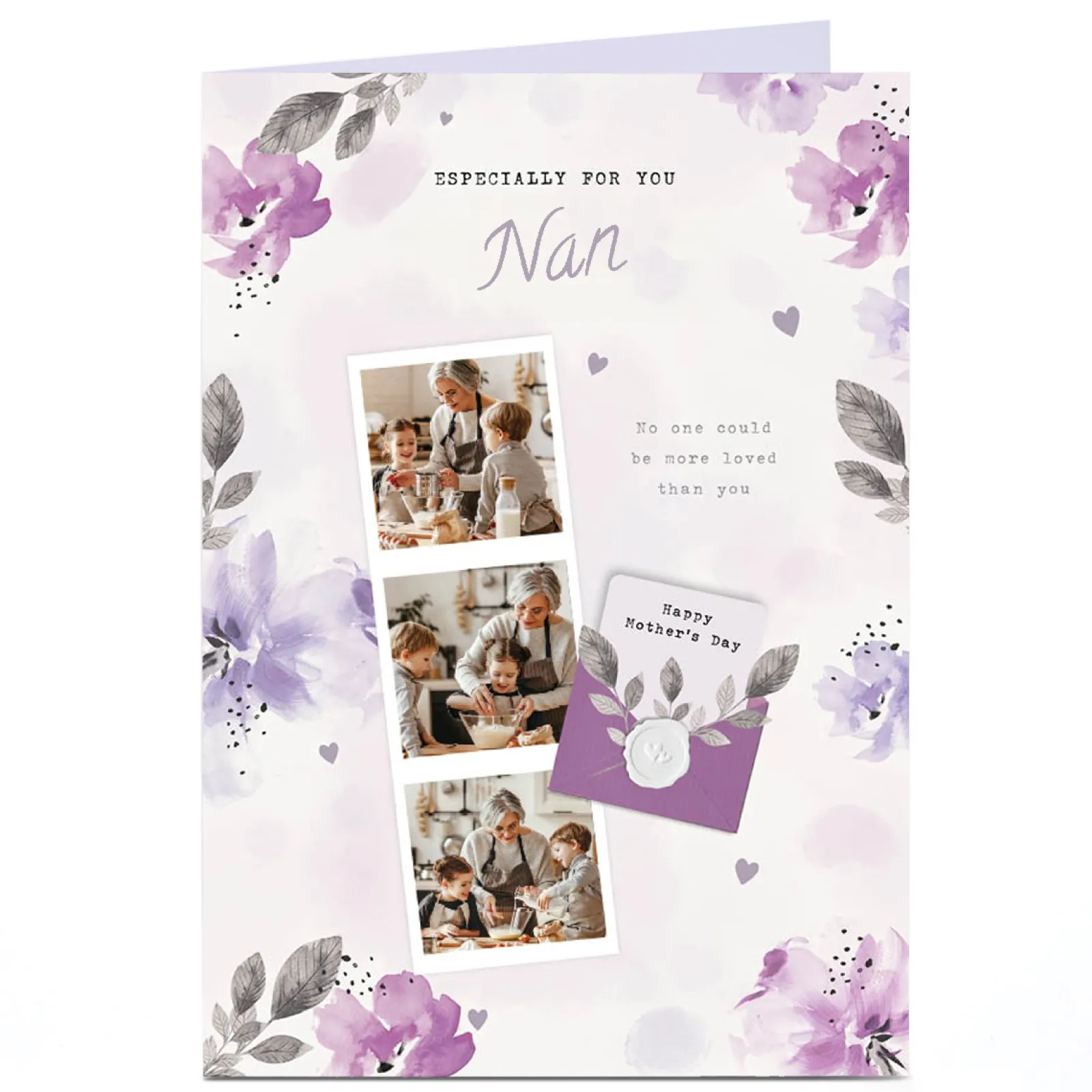 Card Factory Personalised Mother's Day Card - 3 photos with lilac flowers - Nan