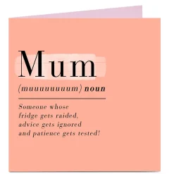 Card Factory Personalised Mother's Day Card - Mum Definition