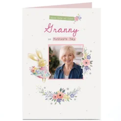 Online Personalised Mother's Day Card - Bunny with basket of flowers - Granny Photo