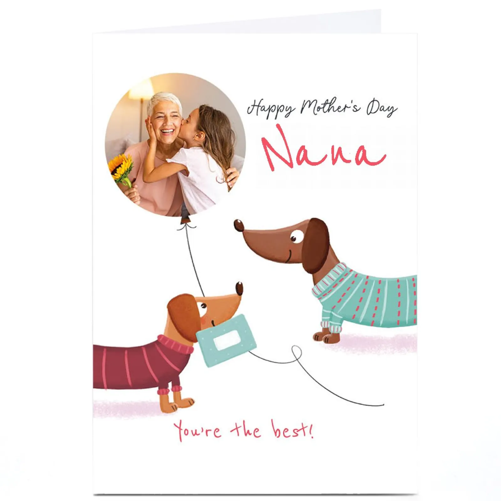 Card Factory Personalised Mother's Day Card - Sausage Dogs with Balloon - Nana