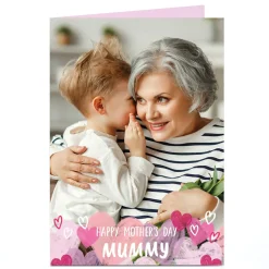 Discount Personalised Mother's Day Card - Full photo with hearts below - Mummy Photo