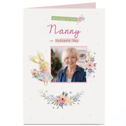 Card Factory Personalised Mother's Day Card - Bunny with basket of flowers - Nanny